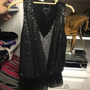 INC  women’s shirt black sheer with silver